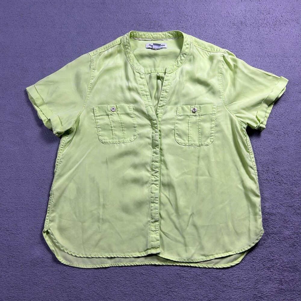 Tommy Bahama Button Up Shirt Womens Small Green 100% Tencel Coastal Resort Wear
